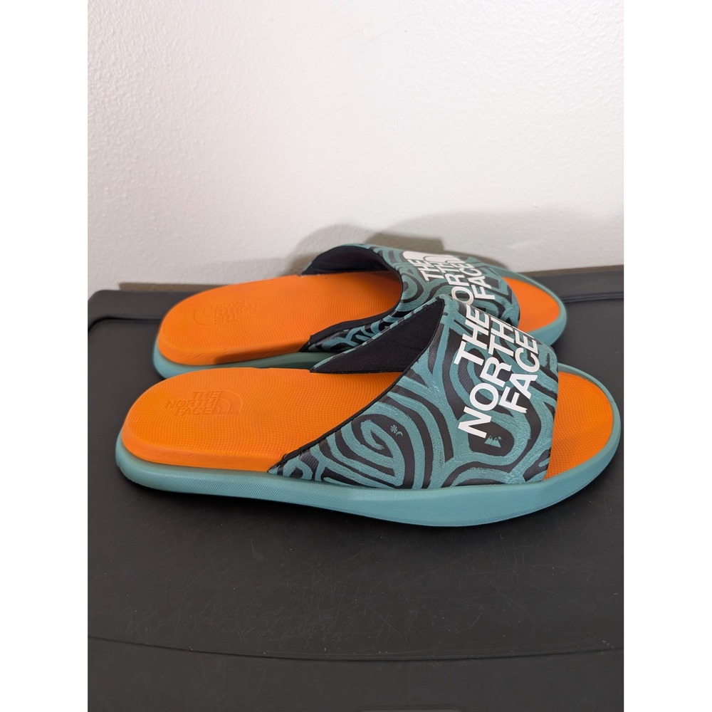 The North Face X Elvira Triarch Men's 12 Slides Orange Teal Swirl Beach Summer